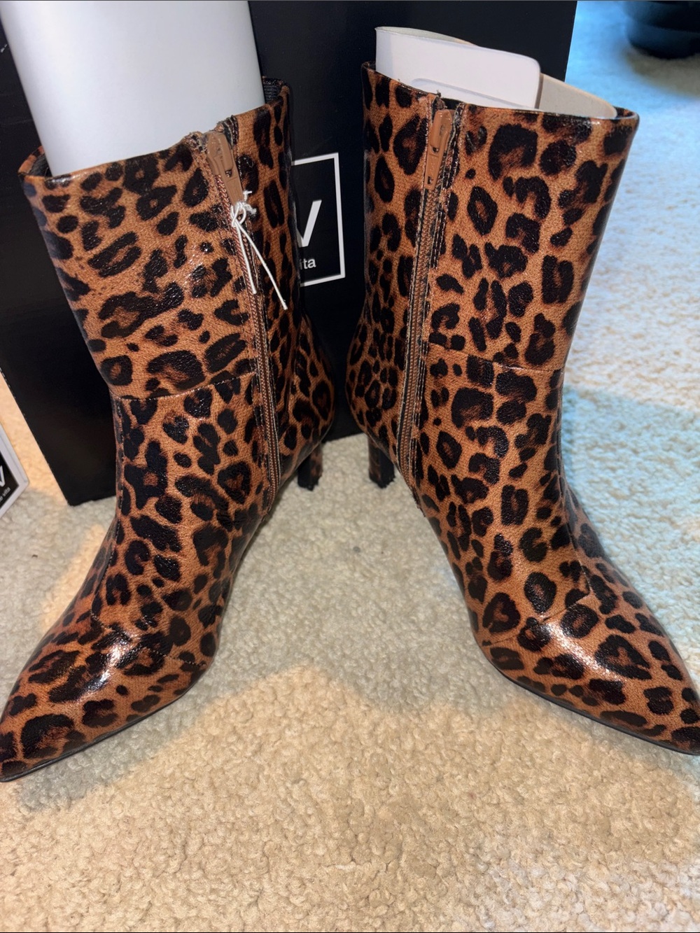 Dolce Vita Leopard Print Pointed Toe Stiletto Ankle Boots - Brown & Black - Picture 4 of 11